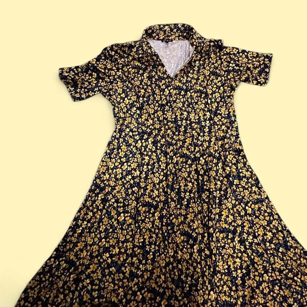 Sami & Jo Floral Dress Size L Black Yellow V-Neck
